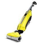Fregadora de pisos color amarillo, permite limpiar y aspirar la suciedad tanto húmeda como seca en un solo paso